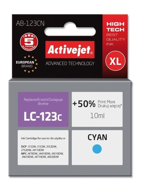Activejet AB-123CN Tusz (zamiennik Brother LC123C/121C; Supreme; 10 ml; niebieski) Activejet AB-123CN Tusz (zamiennik Brother LC123C/121C; Supreme; 10 ml; niebieski)