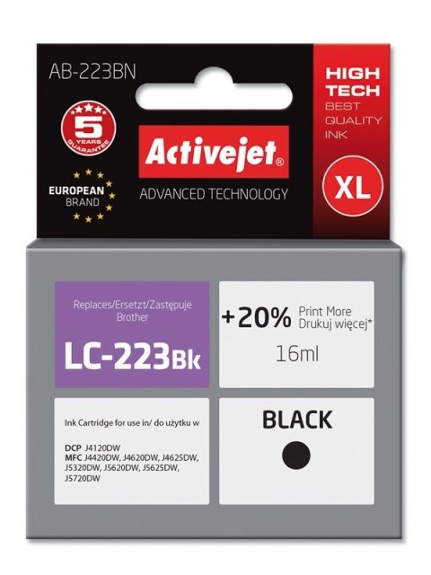 Activejet AB-223BN Tusz (zamiennik Brother LC223BK; Supreme; 16 ml; czarny) Activejet AB-223BN Tusz (zamiennik Brother LC223BK; Supreme; 16 ml; czarny)