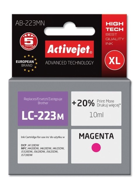 Activejet AB-223MN Tusz (zamiennik Brother LC223M; Supreme; 10 ml; czerwony) Activejet AB-223MN Tusz (zamiennik Brother LC223M; Supreme; 10 ml; czerwony)