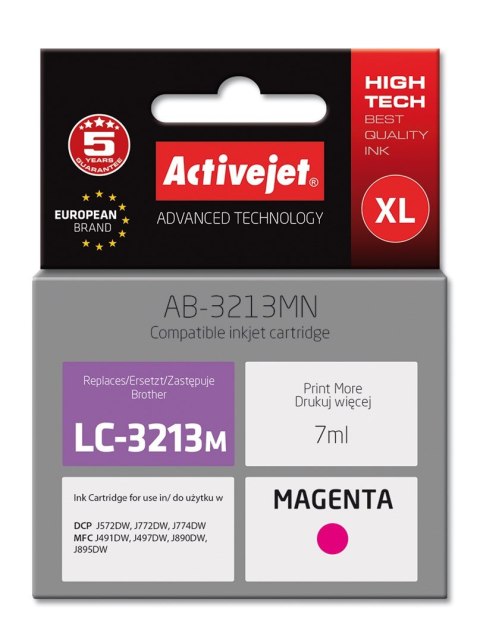 Activejet AB-3213MN Tusz (zamiennik Brother LC3213M; Supreme; 7 ml; purpurowy) Activejet AB-3213MN Tusz (zamiennik Brother LC3213M; Supreme; 7 ml; purpurowy)