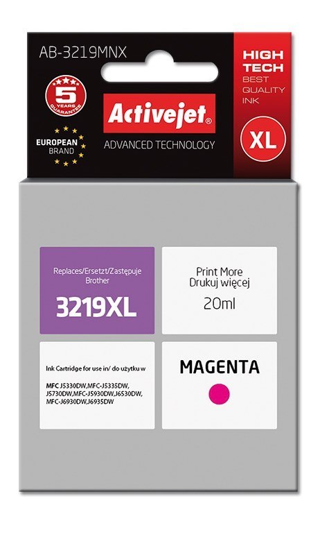 Activejet AB-3219MNX Tusz (zamiennik Brother LC3219M XL; Supreme; 20 ml; magenta) Activejet AB-3219MNX Tusz (zamiennik Brother LC3219M XL; Supreme; 20 ml; magenta)