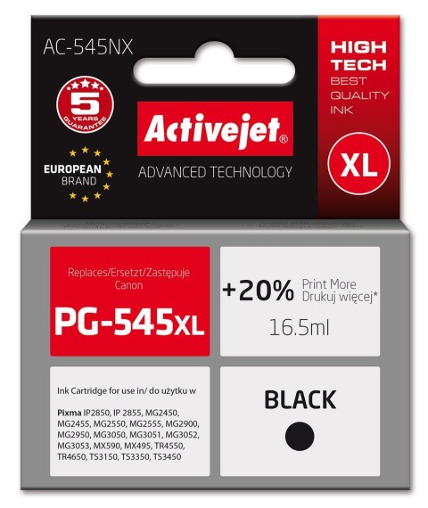 Activejet AC-545NX Tusz (zamiennik Canon PG-545XL; Supreme; 16,5ml; Black) Activejet AC-545NX Tusz (zamiennik Canon PG-545XL; Supreme; 16,5ml; Black)