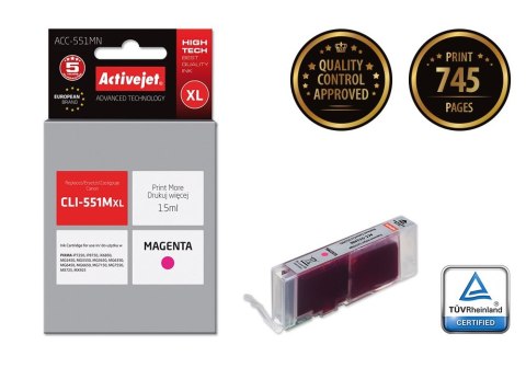 Activejet ACC-551MN Tusz (zamiennik Canon CLI-551M; Supreme; 15 ml; czerwony) Activejet ACC-551MN Tusz (zamiennik Canon CLI-551M; Supreme; 15 ml; czerwony)