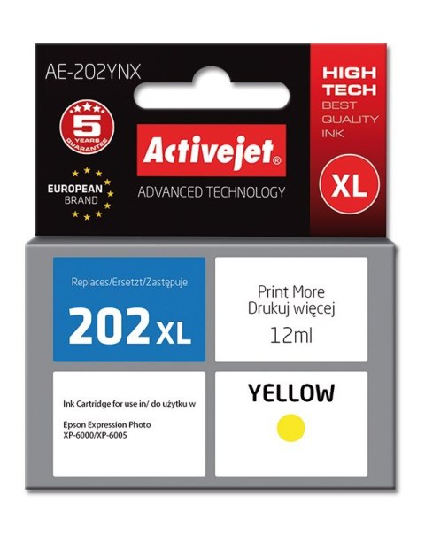 Activejet AE-202YNX Tusz (zamiennik Epson 202XL H44010; Supreme; 12 ml; żółty) Activejet AE-202YNX Tusz (zamiennik Epson 202XL H44010; Supreme; 12 ml; żółty)