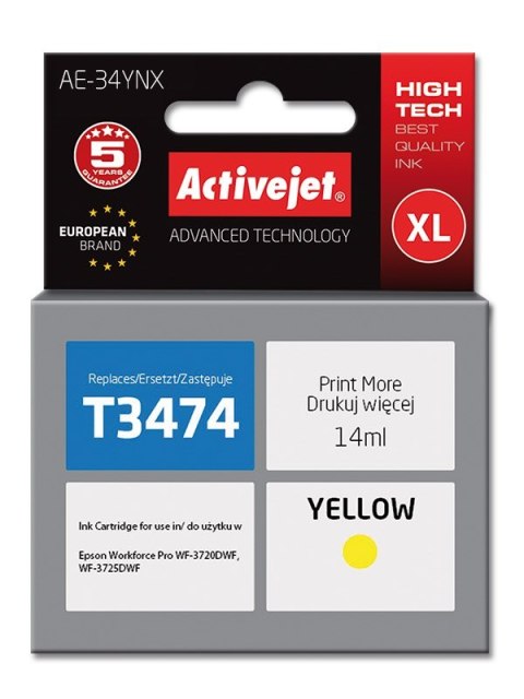 Activejet AE-34YNX Tusz (zamiennik Epson 34XL T3474; Supreme; 14 ml; żółty) Activejet AE-34YNX Tusz (zamiennik Epson 34XL T3474; Supreme; 14 ml; żółty)