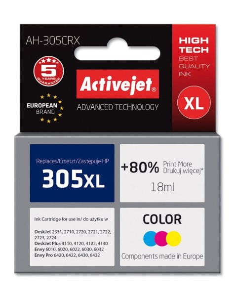 Activejet AH-305CRX Tusz (zamiennik HP 305XL 3YM63AE; Premium; 18 ml; color błękitny, czerwony, żółty) Activejet AH-305CRX Tusz (zamiennik HP 305XL 3YM63AE; Premium; 18 ml; color błękitny, czerwony, żółty)