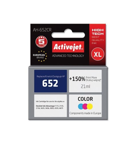 Activejet AH-652CR Tusz (zamiennik HP 652 F6V24AE; Premium; 21 ml; kolor) Activejet AH-652CR Tusz (zamiennik HP 652 F6V24AE; Premium; 21 ml; kolor)