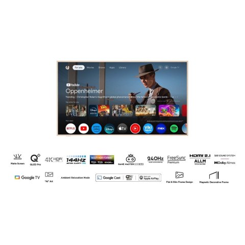Telewizor TCL NXTFrame 55A300W QLED 55'' 4K Ultra HD 144Hz Google TV Dolby Vision IQ Biały