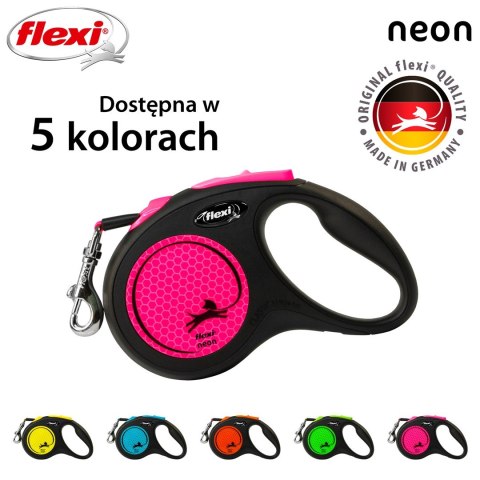 Smycz flexi automatyczna New Neon S taśma 5 m - dla psa do 15 kg, kolor różowy Smycz flexi automatyczna New Neon S taśma 5 m - dla psa do 15 kg, kolor różowy