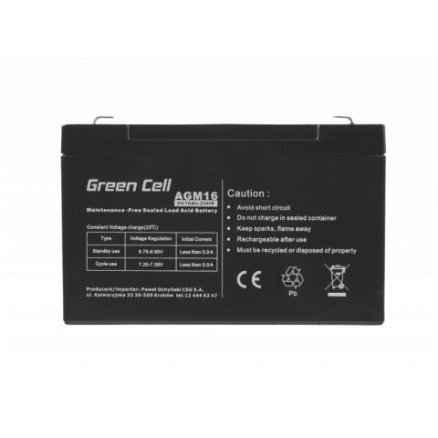 GREEN CELL AKUMULATOR ŻELOWY AGM16 6V 10AH GREEN CELL AKUMULATOR ŻELOWY AGM16 6V 10AH