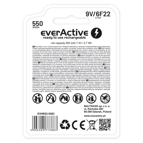 EVERACTIVE AKUMULATOREK 6F22/9V LI-ION 550 MAH Z USB TYP C EVHR22-550C EVERACTIVE AKUMULATOREK 6F22/9V LI-ION 550 MAH Z USB TYP C EVHR22-550C