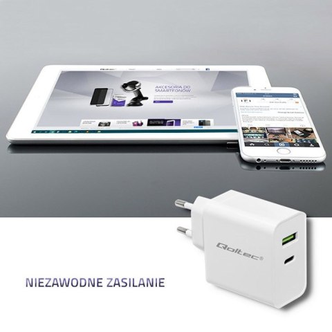 QOLTEC ŁADOWARKA SIECIOWA 45W | 5-20V | 2.4-3A | USB TYP C PD | USB | BIAŁA QOLTEC ŁADOWARKA SIECIOWA 45W | 5-20V | 2.4-3A | USB TYP C PD | USB | BIAŁA