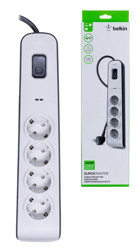 BELKIN LISTWA ZASILAJACA 525J, 4X SCHUKO, 2M, BIAŁA BELKIN LISTWA ZASILAJACA 525J, 4X SCHUKO, 2M, BIAŁA