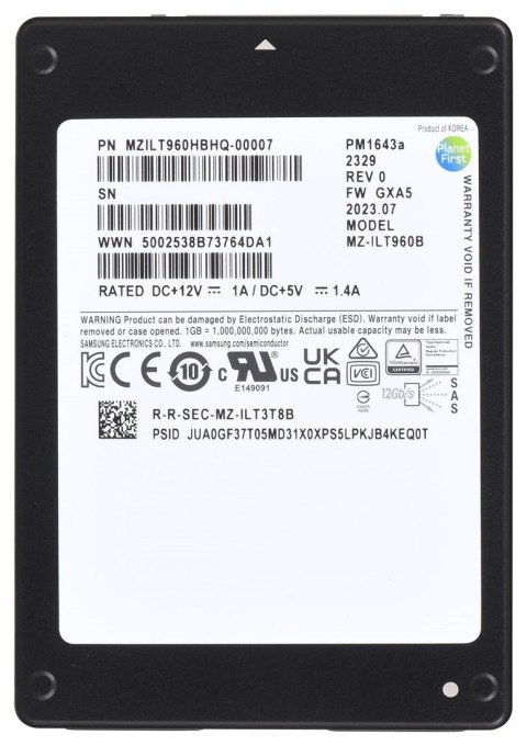 Dysk SSD Samsung PM1643a 960GB 2.5" SAS 12Gb/s MZILT960HBHQ-00007 (DWPD 1) Dysk SSD Samsung PM1643a 960GB 2.5" SAS 12Gb/s MZILT960HBHQ-00007 (DWPD 1)