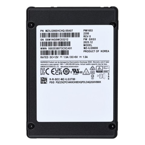 Dysk SSD Samsung PM1653 960GB 2.5" SAS 24Gb/s MZILG960HCHQ-00A07 (DWPD 1) Dysk SSD Samsung PM1653 960GB 2.5" SAS 24Gb/s MZILG960HCHQ-00A07 (DWPD 1)