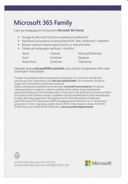 Microsoft 365 Family Polish EuroZone Subscr Microsoft 365 Family Polish EuroZone Subscr