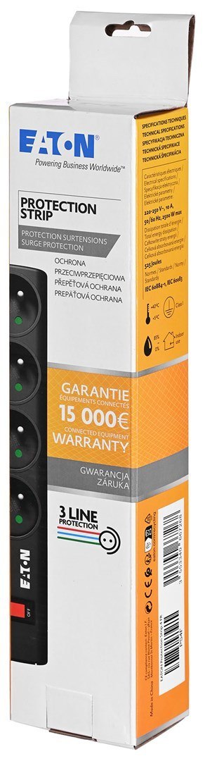 Listwa przeciwprzepięciowa EATON PS4F (4 x UTE; 10 A; kolor czarny) Listwa przeciwprzepięciowa EATON PS4F (4 x UTE; 10 A; kolor czarny)