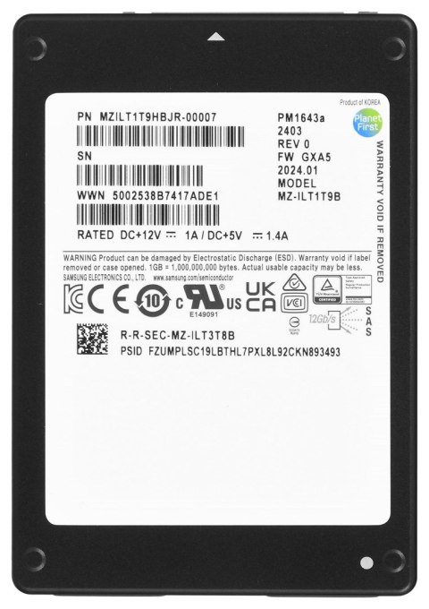Dysk SSD Samsung PM1643a 1.92TB 2.5" SAS 12Gb/s MZILT1T9HBJR-00007 (DWPD 1) Dysk SSD Samsung PM1643a 1.92TB 2.5" SAS 12Gb/s MZILT1T9HBJR-00007 (DWPD 1)