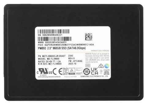 Dysk SSD Samsung PM893 960GB SATA 2.5" MZ7L3960HCJR-00A07 (DWPD 1) Dysk SSD Samsung PM893 960GB SATA 2.5" MZ7L3960HCJR-00A07 (DWPD 1)