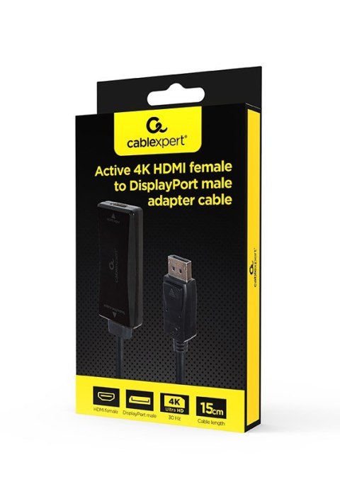 GEMBIRD KABEL AKTYWNY KONWERTER SYGNAŁU HDMI 4K NA DISPLAYPORT 15CM, CZARNY GEMBIRD KABEL AKTYWNY KONWERTER SYGNAŁU HDMI 4K NA DISPLAYPORT 15CM, CZARNY