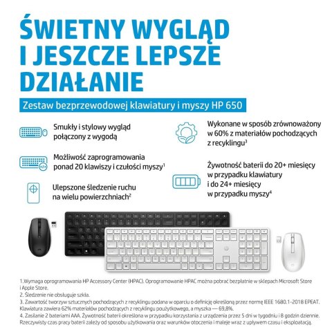 Zestaw klawiatura + mysz HP 650 Wireless Keyboard and Mouse Combo bezprzewodowe czarne 4R013AA Zestaw klawiatura + mysz HP 650 Wireless Keyboard and Mouse Combo bezprzewodowe czarne 4R013AA