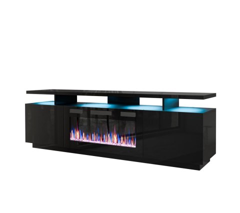 Szafka RTV EVA z kominkiem elektrycznym 180x40x52 czarny/czarny połysk Szafka RTV EVA z kominkiem elektrycznym 180x40x52 czarny/czarny połysk
