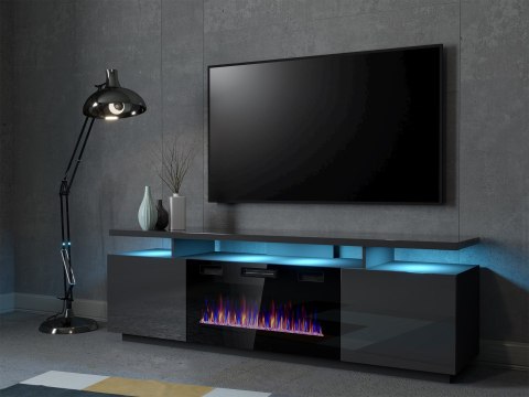 Szafka RTV EVA z kominkiem elektrycznym 180x40x52 grafit/grafit połysk Szafka RTV EVA z kominkiem elektrycznym 180x40x52 grafit/grafit połysk