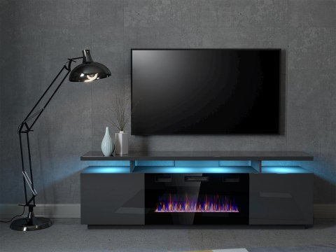 Szafka RTV EVA z kominkiem elektrycznym 180x40x52 grafit/grafit połysk Szafka RTV EVA z kominkiem elektrycznym 180x40x52 grafit/grafit połysk