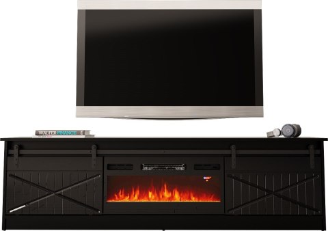 Szafka RTV GRANERO+kominek 200x56,7x35 czarny/czarny poł Szafka RTV GRANERO+kominek 200x56,7x35 czarny/czarny poł
