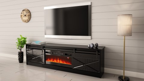 Szafka RTV GRANERO+kominek 200x56,7x35 czarny/czarny poł Szafka RTV GRANERO+kominek 200x56,7x35 czarny/czarny poł