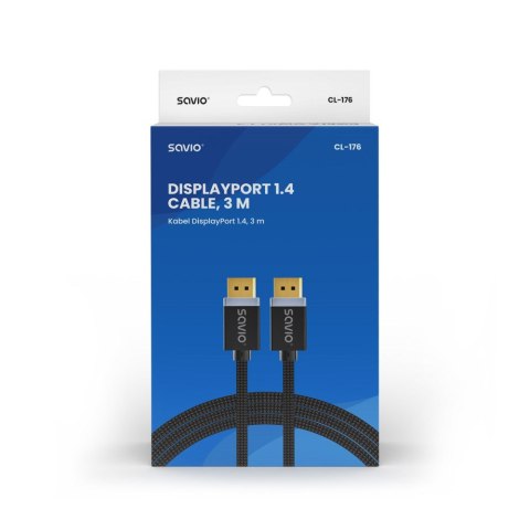 SAVIO KABEL DISPLAYPORT M - DISPLAYPORT M, V1.4, 3M, CZARNY, CL-176 SAVIO KABEL DISPLAYPORT M - DISPLAYPORT M, V1.4, 3M, CZARNY, CL-176
