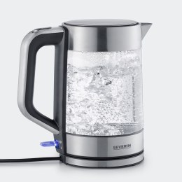 SEVERIN CZAJNIK ELEKTRYCZNY SZKŁO-STAL, 1,7L, ZAKRYTA GRZAŁKA, KONTROLER STRIX, WNĘKA NA PRZEWÓD, WSKAŹNIK WODY, 2200W WK3420