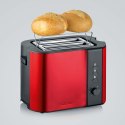 SEVERIN TOSTER CZERWONY, STAL NIERDZEWNA, 2 KROMKI, PRZYCISK ROZMRAŻANIA, ELEKTR. KONTR. OPIEKANIA, MOC 800W AT2217