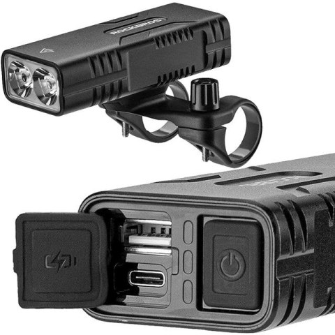 Lampka rowerowa Rockbros 24310002001 850 lm z funkcją powerbanku + kabel USB-C - USB-A - czarna Lampka rowerowa Rockbros 24310002001 850 lm z funkcją powerbanku + kabel USB-C - USB-A - czarna