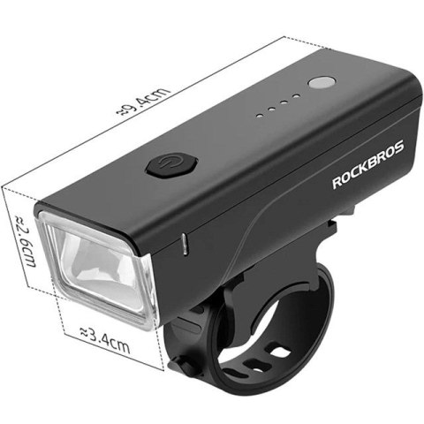 Lampka rowerowa przednia Rockbros 24510003001 260 lm + kabel USB-C - USB-A - czarna Lampka rowerowa przednia Rockbros 24510003001 260 lm + kabel USB-C - USB-A - czarna