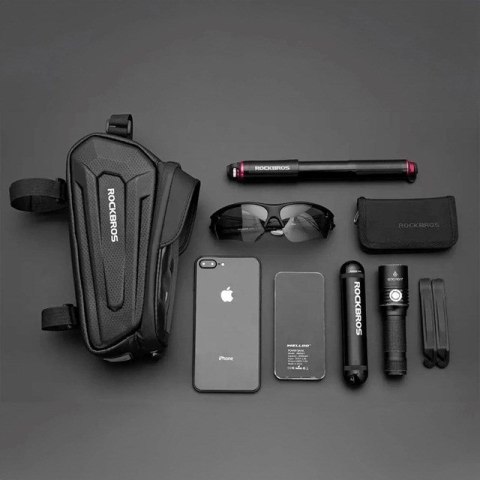 Sakwa rowerowa Rockbros B68-1 na ramę pancerna z kieszonką na telefon 1.7l - czarna Sakwa rowerowa Rockbros B68-1 na ramę pancerna z kieszonką na telefon 1.7l - czarna