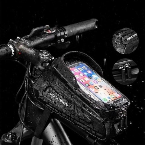 Sakwa rowerowa Rockbros B68-1 na ramę pancerna z kieszonką na telefon 1.7l - czarna Sakwa rowerowa Rockbros B68-1 na ramę pancerna z kieszonką na telefon 1.7l - czarna