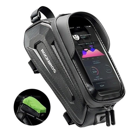 Sakwa rowerowa Rockbros B68 na ramę pancerna z kieszonką na telefon i pokrowcem 1.7l - czarna Sakwa rowerowa Rockbros B68 na ramę pancerna z kieszonką na telefon i pokrowcem 1.7l - czarna