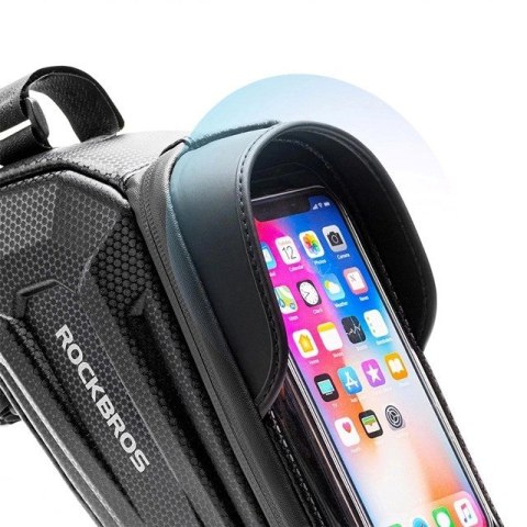 Sakwa rowerowa Rockbros B68 na ramę pancerna z kieszonką na telefon i pokrowcem 1.7l - czarna Sakwa rowerowa Rockbros B68 na ramę pancerna z kieszonką na telefon i pokrowcem 1.7l - czarna