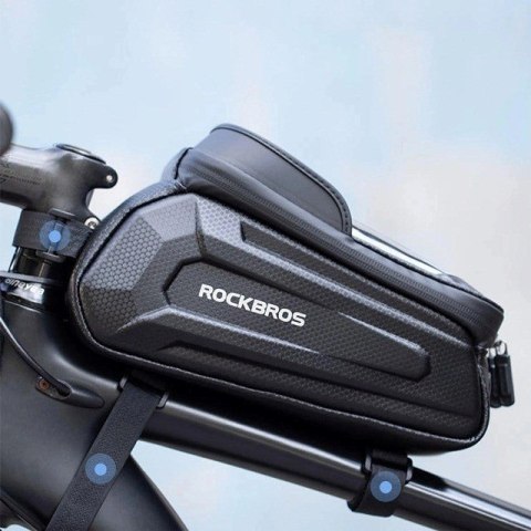 Sakwa rowerowa Rockbros B68 na ramę pancerna z kieszonką na telefon i pokrowcem 1.7l - czarna Sakwa rowerowa Rockbros B68 na ramę pancerna z kieszonką na telefon i pokrowcem 1.7l - czarna