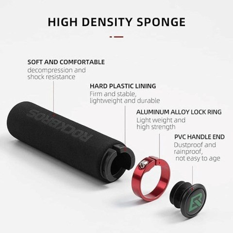 Uchwyty rowerowe Rockbros BT1001BKRD z gąbki na kierownicę - czarno-czerwone Uchwyty rowerowe Rockbros BT1001BKRD z gąbki na kierownicę - czarno-czerwone