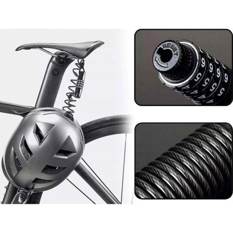 Zapięcie rowerowe Rockbros T609 na szyfr 1,5m - czarne Zapięcie rowerowe Rockbros T609 na szyfr 1,5m - czarne
