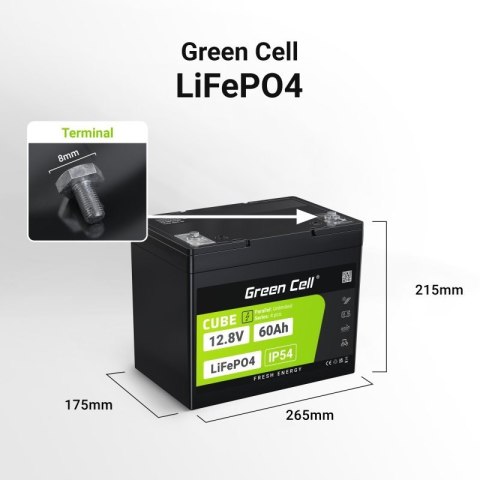 GREEN CELL AKUMULATOR LIFEPO4 CUBE 60AH 12V/12.8V 768WH LFPGC12V60AH GREEN CELL AKUMULATOR LIFEPO4 CUBE 60AH 12V/12.8V 768WH LFPGC12V60AH