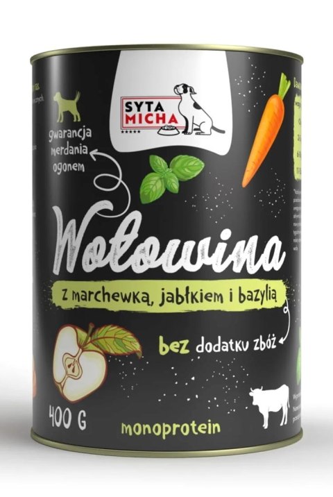 SYTA MICHA mokra karma wołowina z marchewką, jabłkiem i bazylią 400g pies SYTA MICHA mokra karma wołowina z marchewką, jabłkiem i bazylią 400g pies