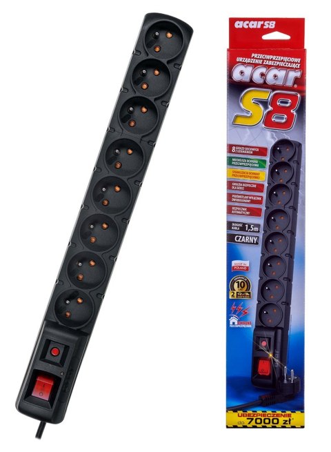 Listwa zasilająca Acar S8 (1,5m ; czarny) Listwa zasilająca Acar S8 (1,5m ; czarny)