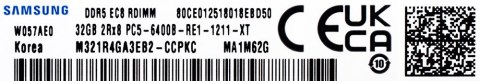 Samsung RDIMM DDR5 32GB 2Rx8 6400MHz PC5-51200 ECC REGISTERED M321R4GA3EB2-CCP Samsung RDIMM DDR5 32GB 2Rx8 6400MHz PC5-51200 ECC REGISTERED M321R4GA3EB2-CCP