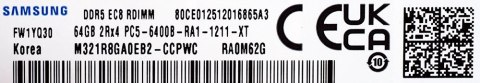 Samsung RDIMM DDR5 64GB 2Rx4 6400MHz PC5-51200 ECC REGISTERED M321R8GA0EB2-CCP Samsung RDIMM DDR5 64GB 2Rx4 6400MHz PC5-51200 ECC REGISTERED M321R8GA0EB2-CCP