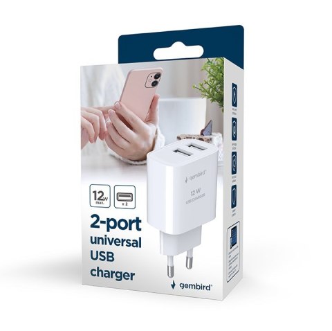 GEMBIRD 2-PORTOWA ŁADOWARKA SIECIOWA 2X USB-A, CZARNA