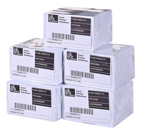 Karty plastikowe Zebra PVC Premier białe 0,762mm 500szt 104523-111