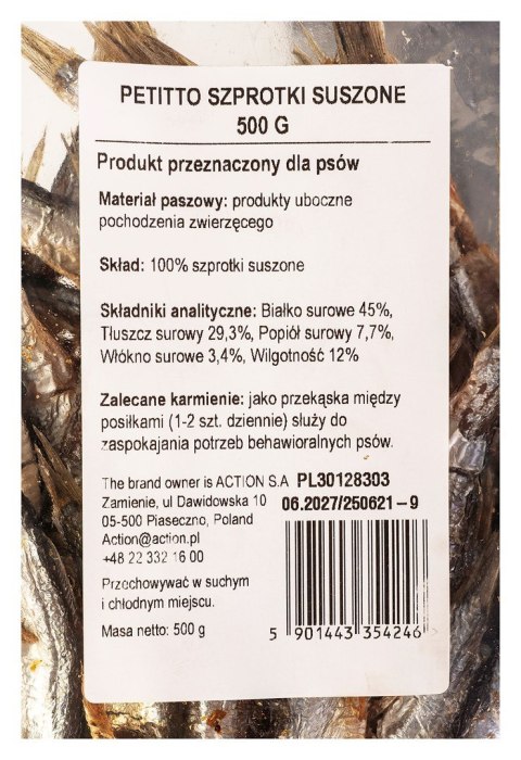 PETITTO Szprotki suszone przysmak dla psa 500g PETITTO Szprotki suszone przysmak dla psa 500g